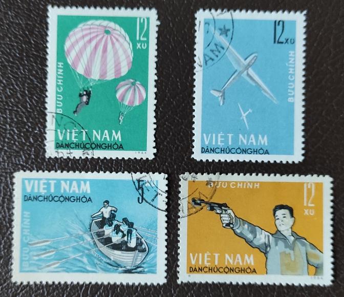 ДРВ 1964 г. Водный спорт, авиамоделирование. 4 марки. Гашение.