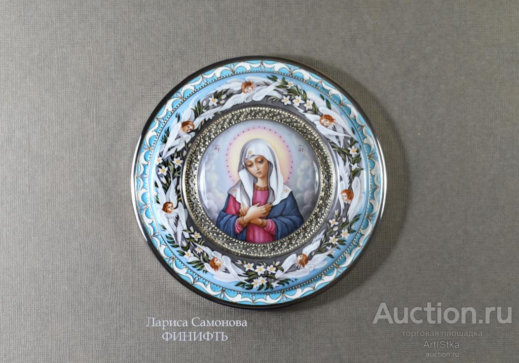 ФИНИФТЬ ,икона Богородица  УМИЛЕНИЕ, Серафимы, Горячая эмаль, АВТОРСКАЯ Ручная роспись