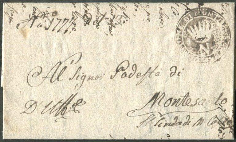 Королевство Италия 1813 Наполеон I французская оккупация домарочное письмо шт. «N» Montecosaro