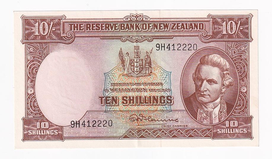 Новая Зеландия Банкнота 10 шиллингов 1967 год 9H 412220 XF (41471)