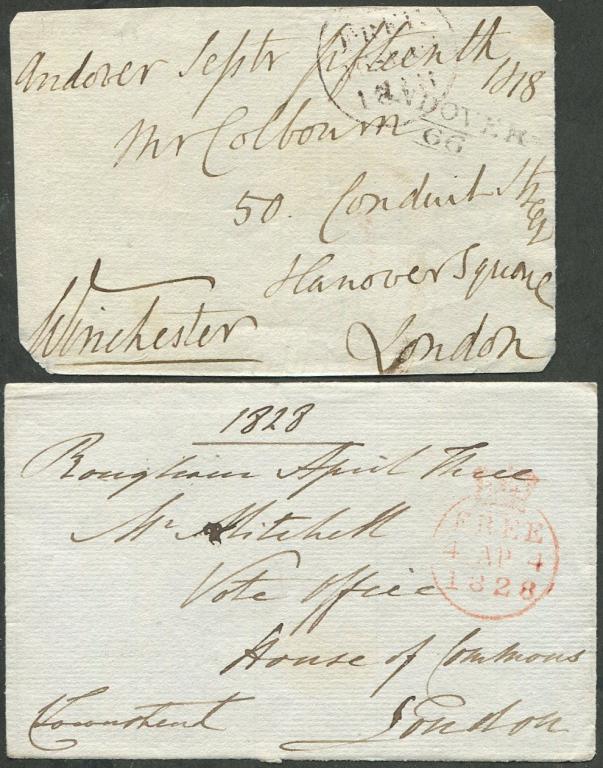 Великобритания 1818 / 1828 George III / IV служебные FREE домарочные письма (фрагменты) ⇒ Лондон