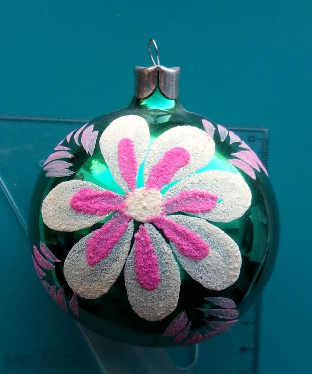 ШАР С ЦВЕТКОМ. ручная роспись --- ПЛД(п) --- ..1.. старая елочная игрушка ЛЮКС!!! редкая!!!