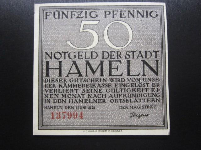 ГЕРМАНИЯ НОТГЕЛЬД    50    ПФЕННИГОВ       HAMELN