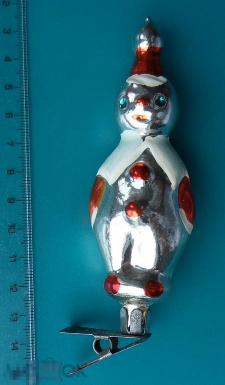 КЛОУН. АРЛЕКИН. 60-е годы. Т22 старая елочная игрушка ПРИЩЕПКА редкая! ЛЮКС!!!