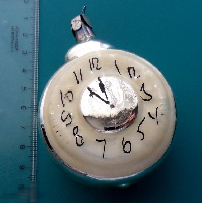 БУДИЛЬНИК стекло ЧАСЫ старая елочная игрушка советская СССР стекло -- РК777 -- ЛЮКС!!!