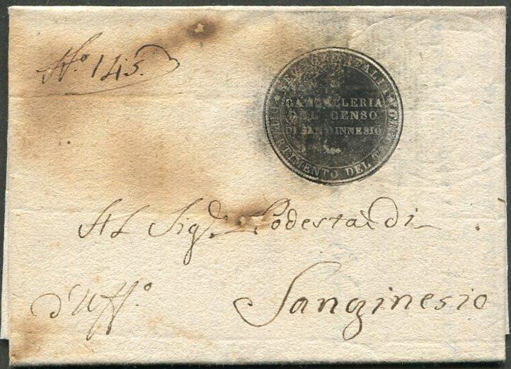 Королевство Италия 1813 Наполеон I французская оккупация домарочное письмо Sanginesio ДЕЗИНФЕКЦИЯ