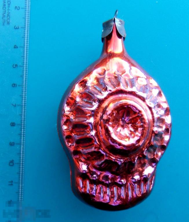 ФОНАРИК- ПРОЖЕКТОР красно-оранжевое стекло -- РРК55 ---  старая елочная игрушка