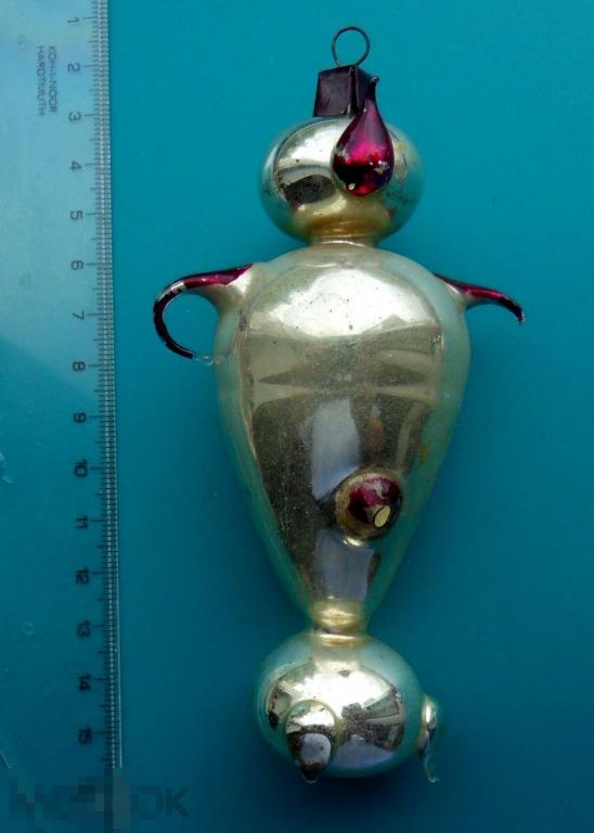 САМОВАР С ЧАЙНИКОМ амальгама --- TEF-2 --- старая елочная игрушка ВИНТАЖ