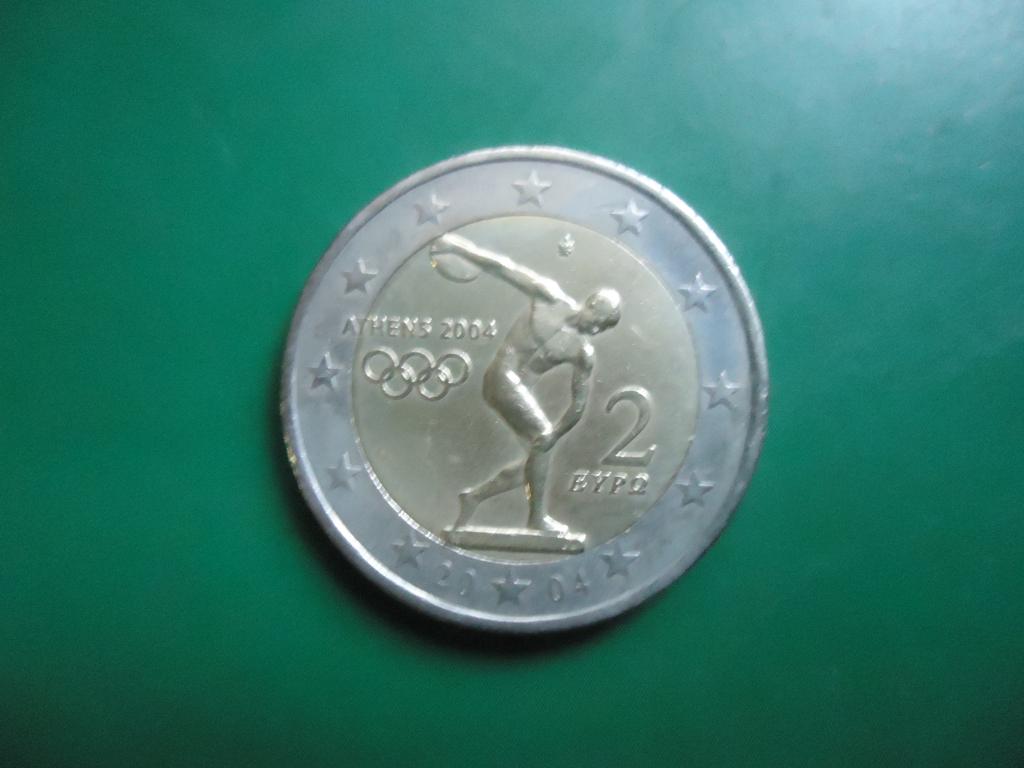 2004 г.  Греция  2 Евро  юбилейные  биметалл  олимпиада.