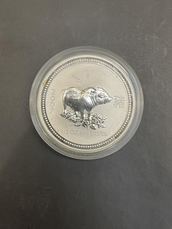 50 центов серебро (999 1/2 унции) Австралия 2007 Лунный календарь Год свиньи