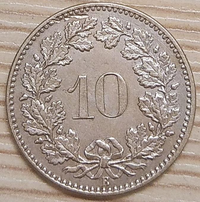 Швейцария 10 раппенов 1871 г. B. Серебро. Оригинал!! XF
