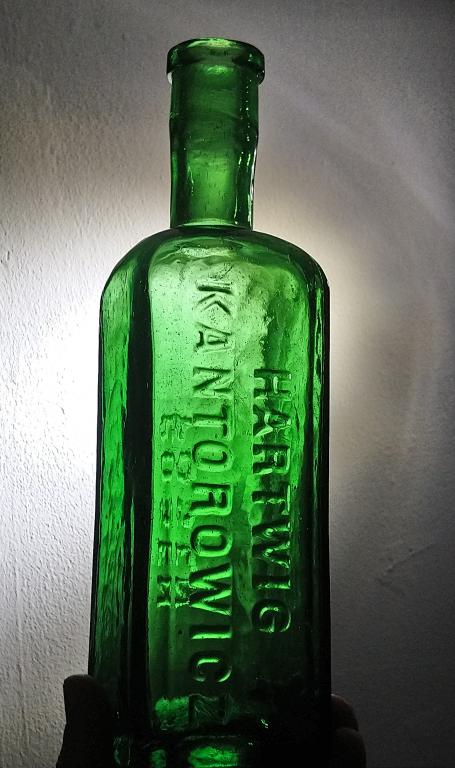 Hartwig Kantorowicz Posen Канторович старинная бутылка зеленое стекло Германия 1900