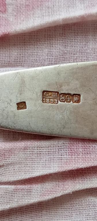 Столовая ложка, серебро 84  пробы  64 г  1893 год