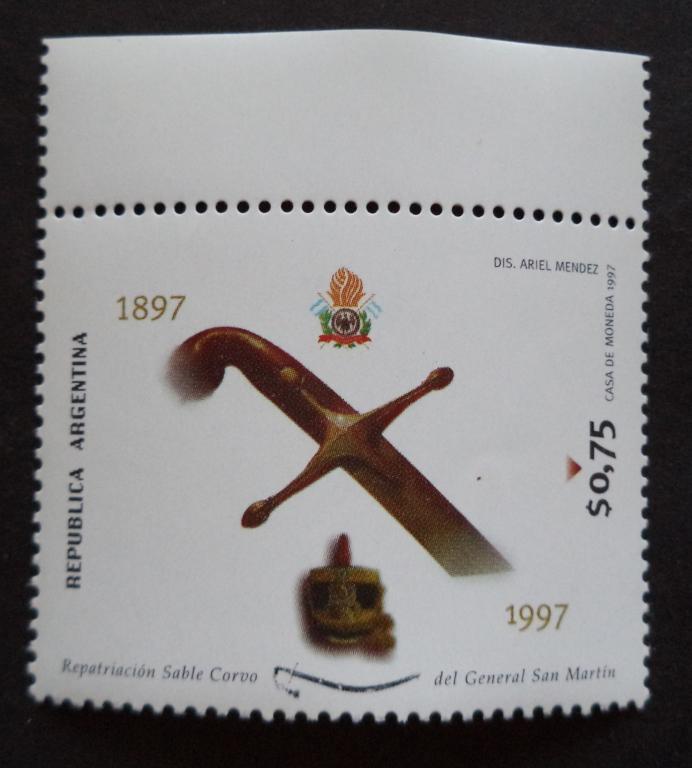 Аргентина 1997 г. 100-летие возвращения сабли генерала Сан-Мартина   **  Л.42