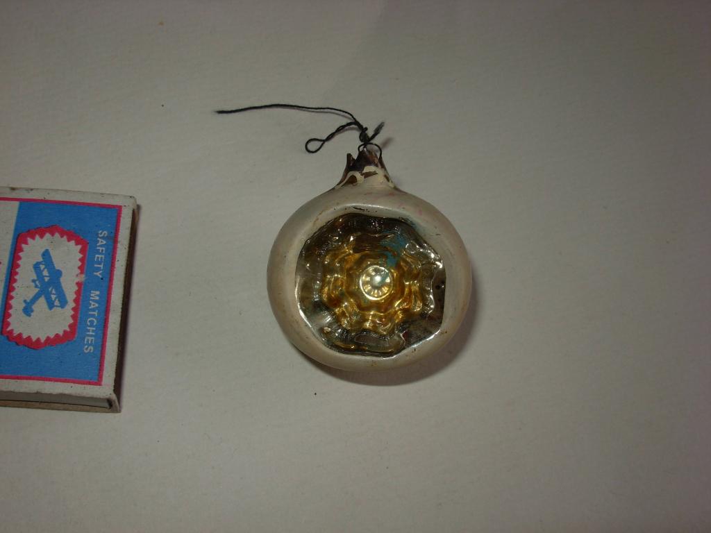 Елочная игрушка старинная стекло роспись Шар Шарик серебристый , СССР , дефекты , без подвеса
