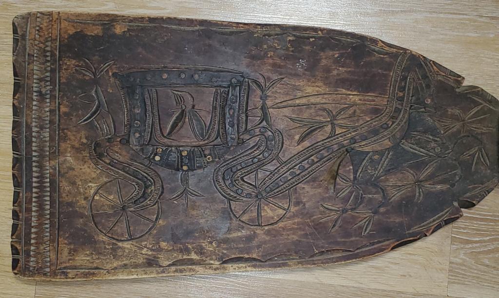 Прялка донце, Карета Катание невесты, резьба, Городец, музейная редкость, 19 век