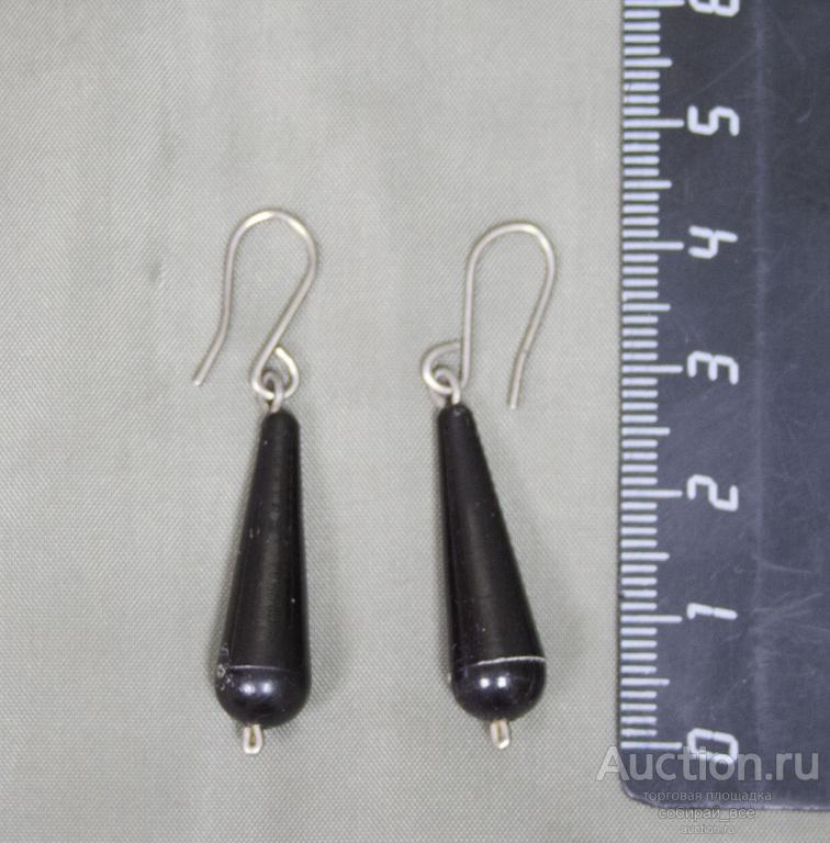 Серьги чёрные капли, пластик, высота 4,5 см (27)