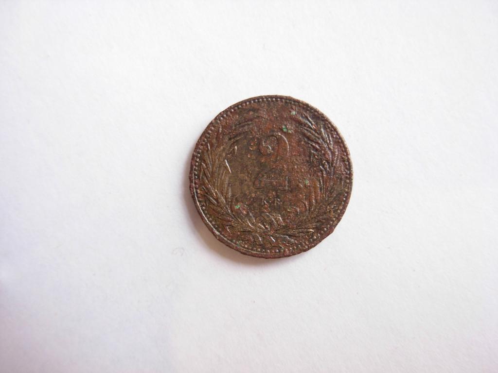 Монета 2 филлера 1897 года, Венгрия. Буквы KB. Groszy. Magyar Kiralyi Valtopenz.
