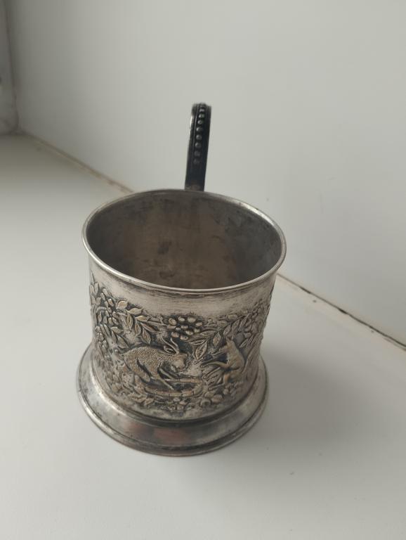 Подстаканник "Козел и Лисица". Мельхиор. СССР. Клеймо ИМАМ. Мстёра. 40-е гг.