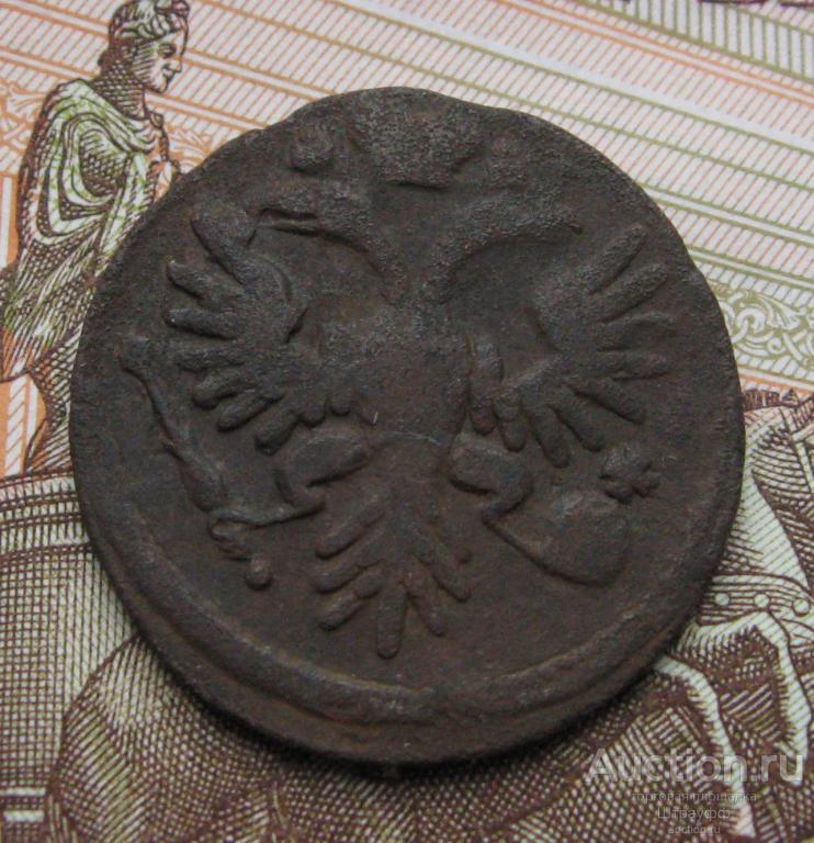 Денга 1735 г. Медь, вес 7,44 гр.  Состояние F
