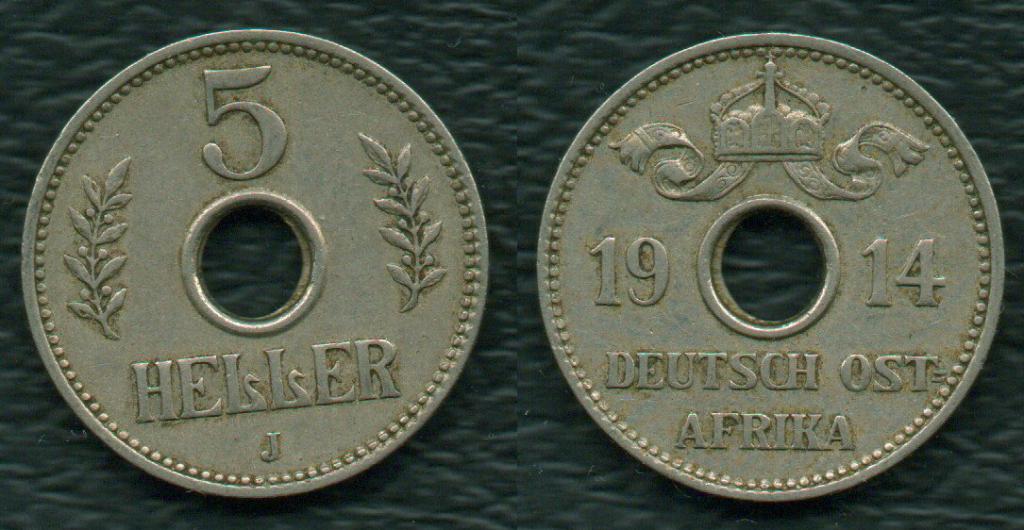 Германская Восточная Африка, 5 геллеров 1914 год.
