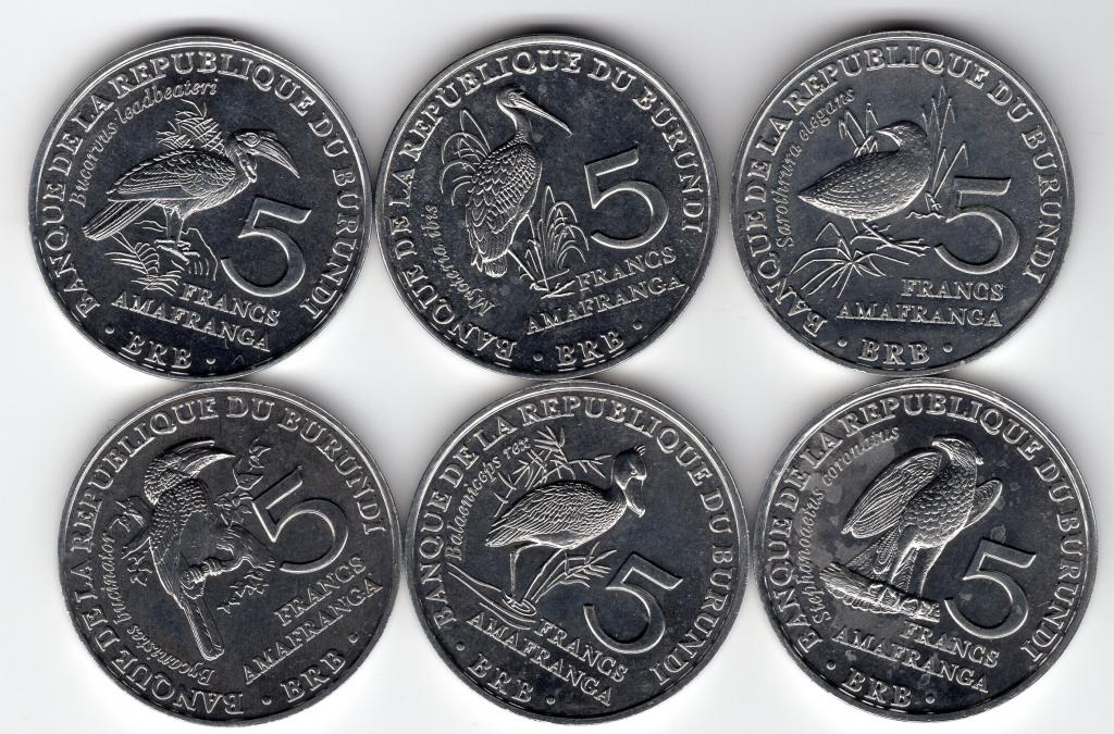 Бурунди - 5 франков - 2014 - Птицы - Набор из 6 монет - UNC