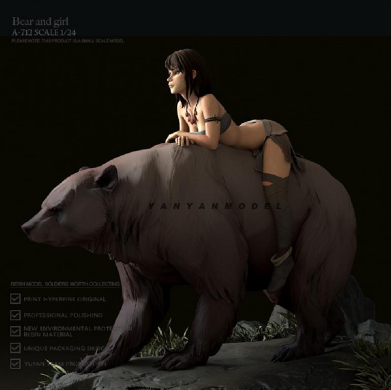 Фигурка 1:24 №128 девушка МАША и МЕДВЕДЬ диорама моделирование смола