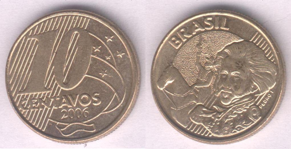 Монета Бразилия 10 сентаво 2006 г. XF+