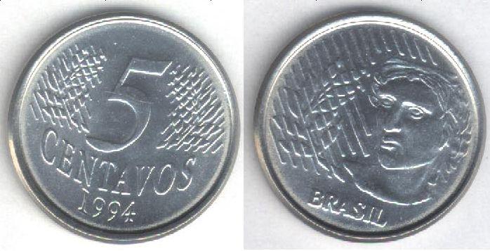 Монета Бразилия 5 сентаво 1994 г. UNC