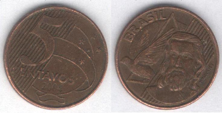 Монета Бразилия 5 сентаво 2004 г. VF