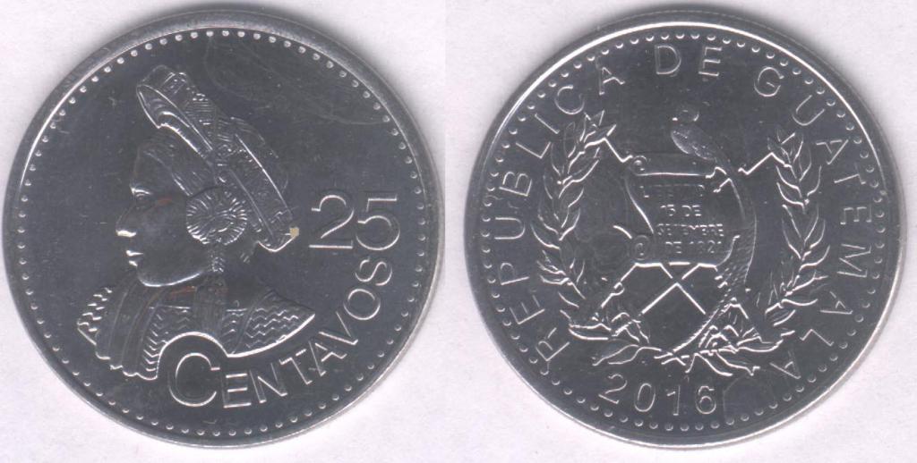 Монета Гватемала 25 сентаво 2016 г. UNC