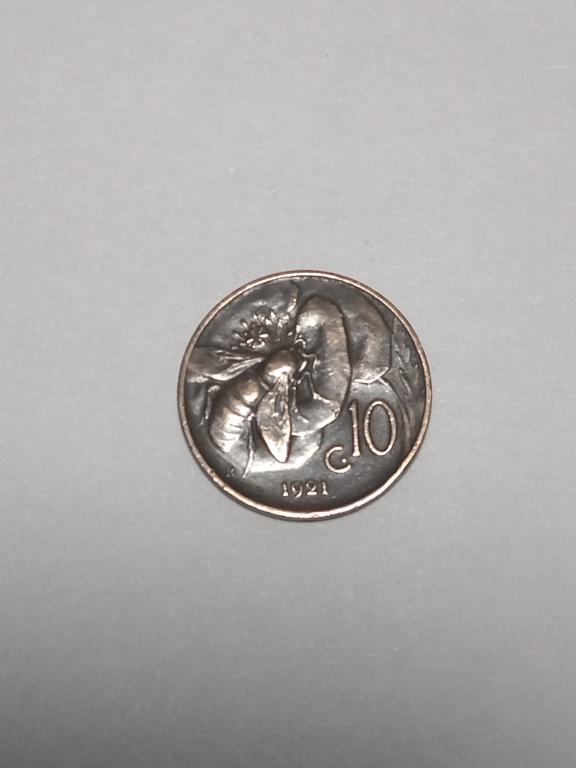 Италия. 10 чентезимо 1921 год.