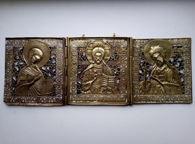 Складень трехстворчатый.  Деисус. 19 век. Эмаль.