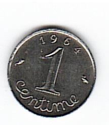 Франция один 1 сантим 1964 год монета.