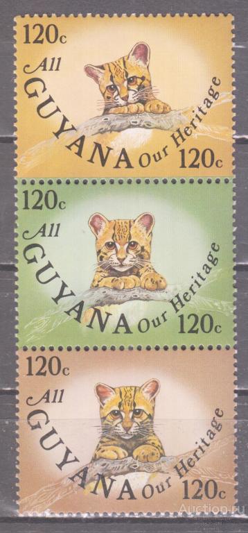 Гайана 1985 оцелот Mi1301А-1303А MNH сцепка