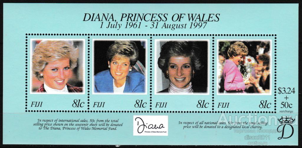 Фиджи 1998 Принцесса Уэльская Леди Диана Спенсер Королевские особы Персоналии Монархия бл**