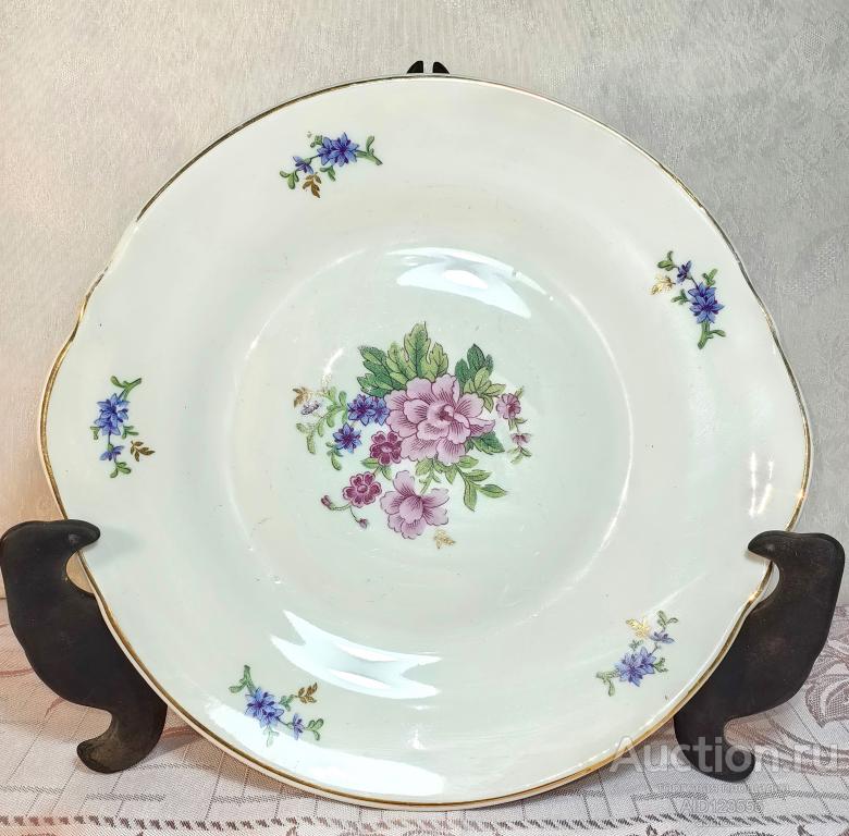 Тарелка блюдо салатник конфетница фарфор цветы СССР Барановка УССР советская посуда