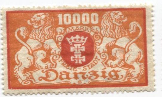 1923 Германия.Данциг.Стандарт Большой герб 10000марок. 1м.*