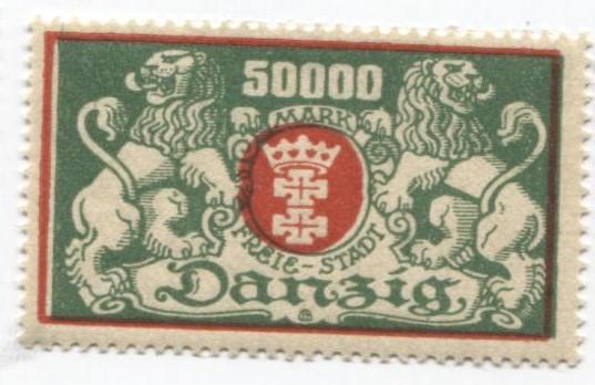 1923 Германия.Данциг.Стандарт Большой герб 50000марок. 1м.*