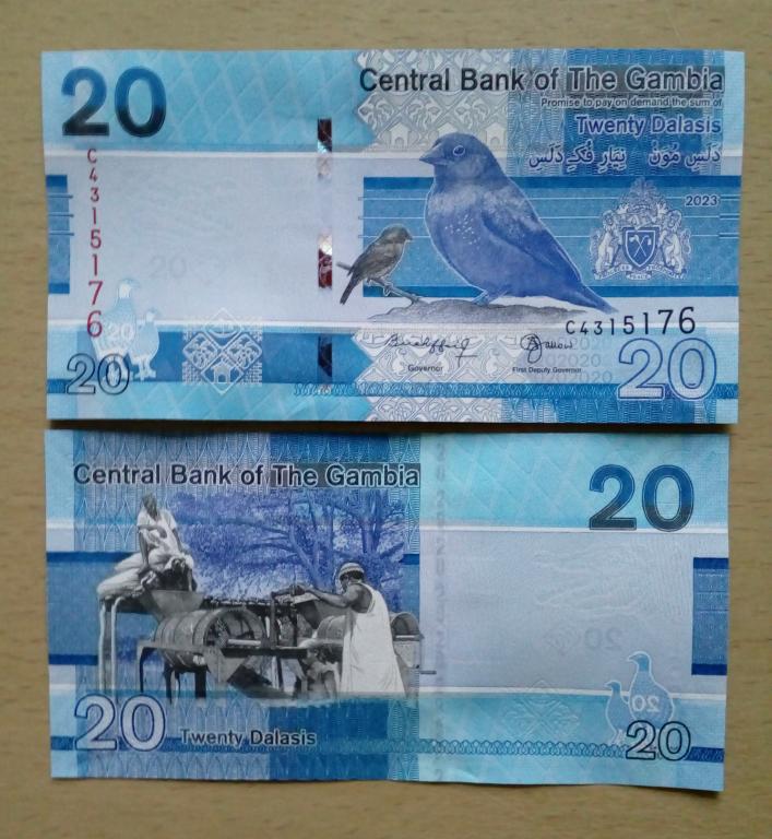 Гамбия 20 даласи 2023 год пресс unc