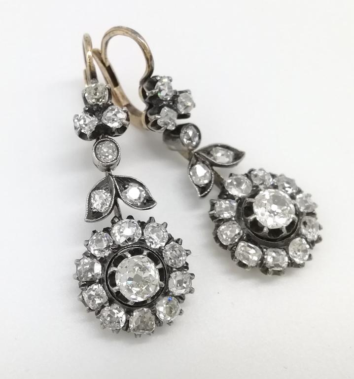 Антикварные Серьги 56 пробы Бриллианты Экспертиза