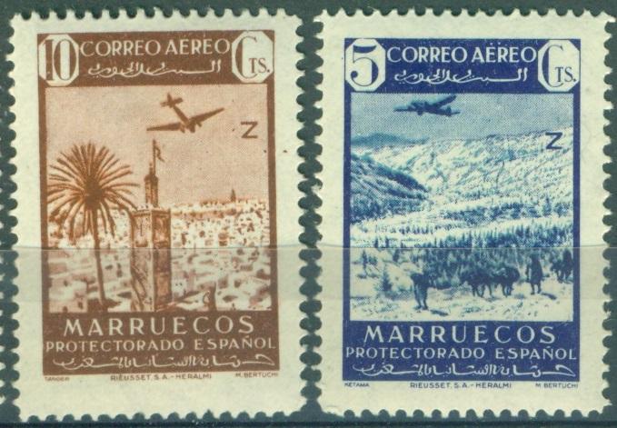 Испанское Марокко 1942 г. стандарт АВИАПОЧТА Самолет пара негашеная**