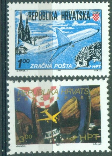 Хорватия 1991 г. Маршруты гражданской авиации Самолет негашеная**