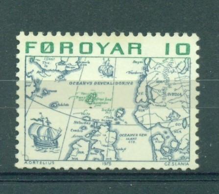 Фарерские о-ва 1975 г. стандарт Первый официальный выпуск Карта Парусник  негашеная**