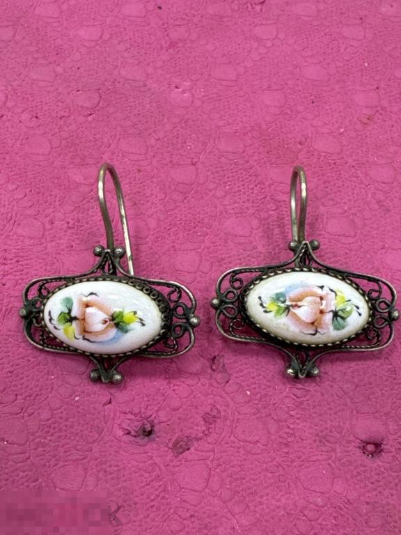 Серьги Ростовская финифть скань филигрань роспись СССР