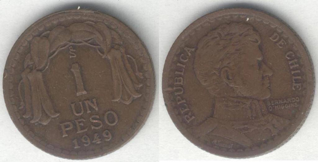 Монета Чили 1 песо 1949 г. VF