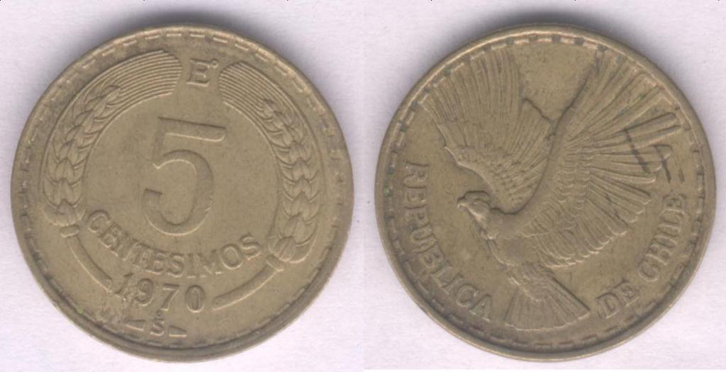 Монета Чили 5 сентесимо 1970 г. VF