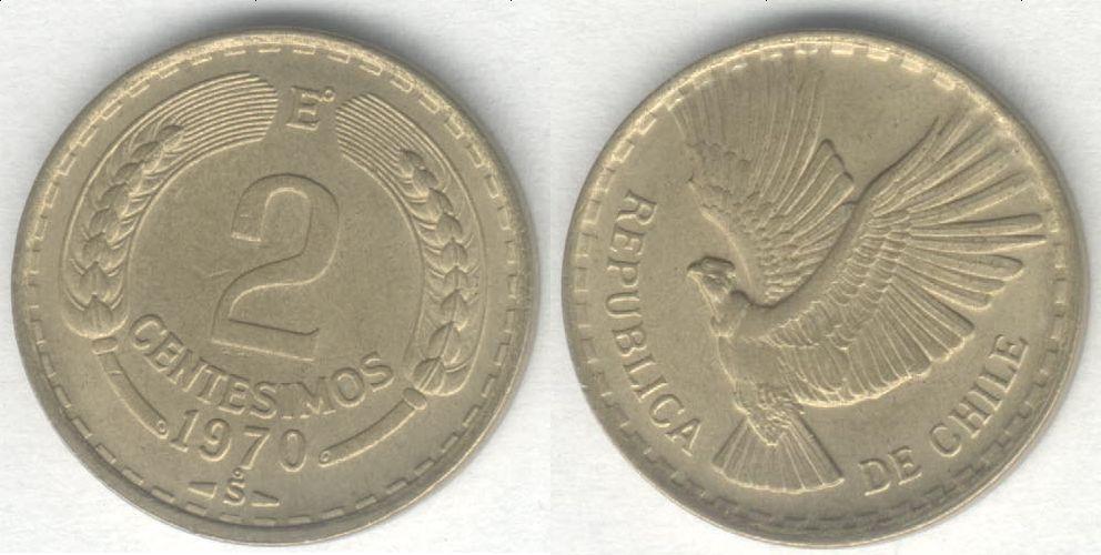 Монета Чили 2 сентесимо 1970 г. XF+