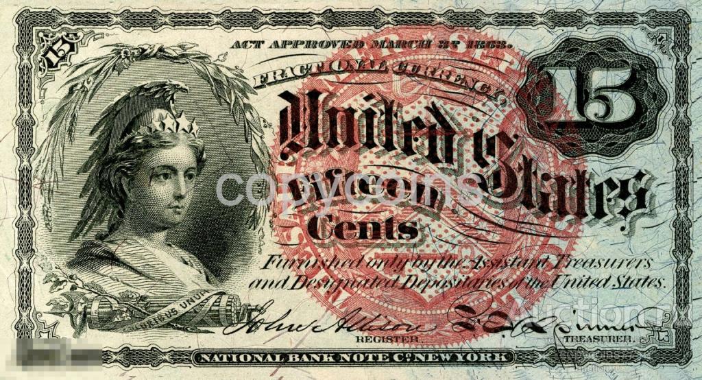 Б1970 15 центов 1863 США 4 выпуск, копия