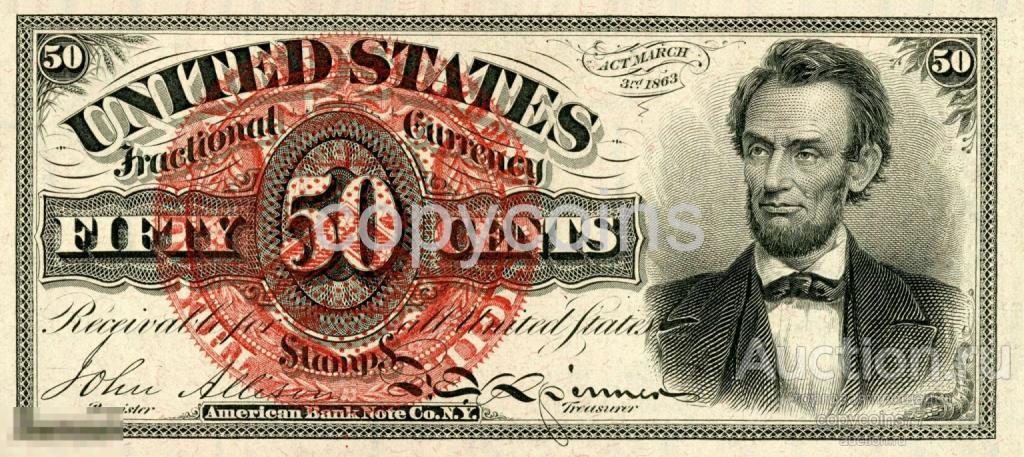 Б1936 50 центов 1863 США портрет Линкольна, копия
